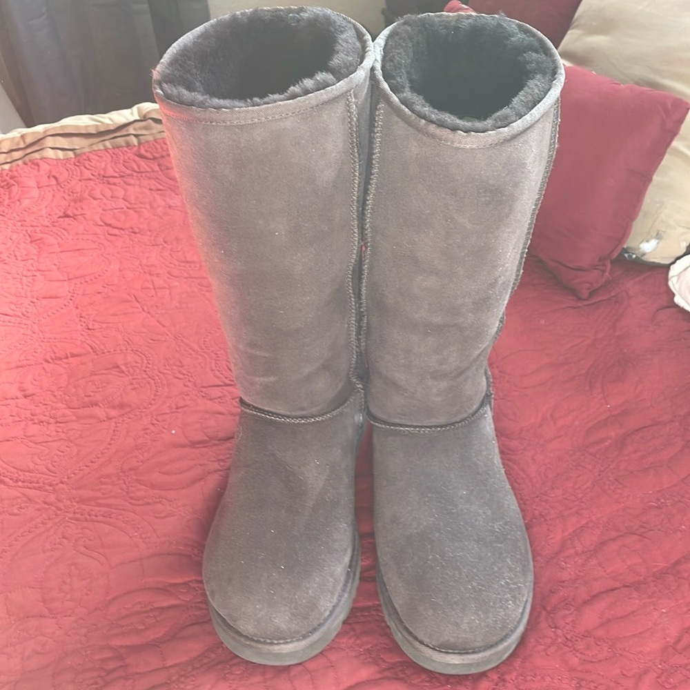 UGG Chocolate Brown Leather Boots Women's Size 10